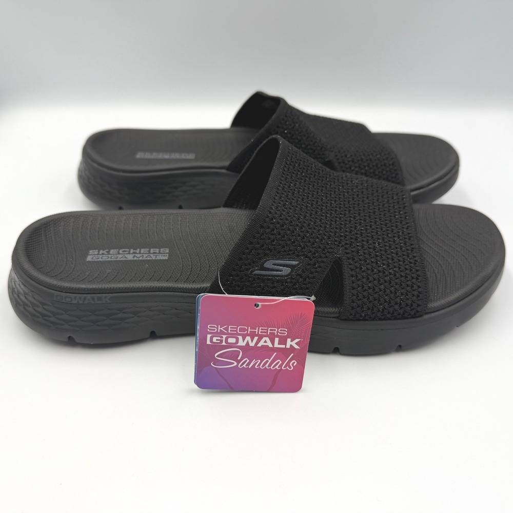 Skechers Go Walk Flex Sandals Women 11 Timeless Black NWT Sparkle Knit Slides - Picture 9 of 16
